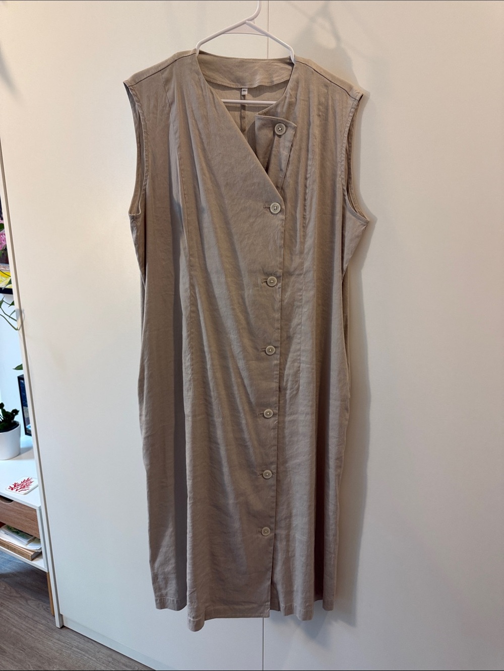 Muji Sleeveless Beige Button-Front Dress